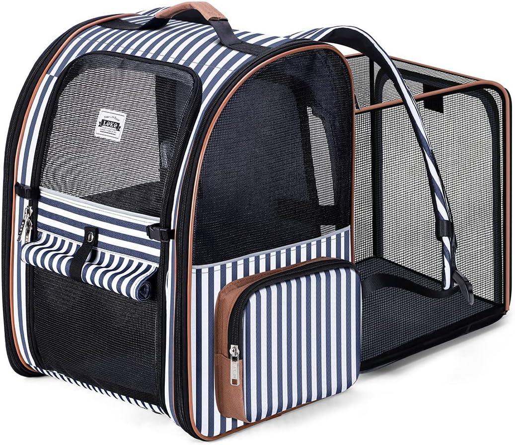 Lekebobor Large Cat Backpack Carrier Expandable Pet Carrier Backpack for Small Dogs Medium Cats Fit Up to 18 Lbs, Dog Carrier Backpack,Puppy Backpack Carrier, Striped