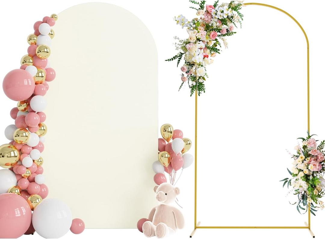 Wokceer 7.2 FT Wedding Arch Backdrop Stand and Arch Cover Metal Arch Stand with Arch Stand Cover for Birthday Party Wedding Ceremony Bridal Baby Shower Event Decor (7.2x4FT, Ivory)
