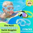 Vvinca Kids Goggles with Comfort Fabric Strap, Kids Swim Goggles Wide View Anti-Fog/UV No Leaking Swimming Goggles for 3-14 (Green)