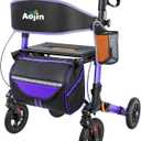 Aojin Rollator Walker for Seniors, Lightweight Foldable All Terrain Rolling Walker with seat, Aluminum Walkers with 8 inch Rubber Wheels (Purple)
