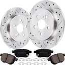 Rear Drilled and Slotted Brake Pads and Rotors Kit Ceramic Automotive Replacement Brake Kits 10.20 Inch Compatible for Toyota Corolla Prius Matrix Pontiac Lexus 1.8L 2.4L 2009-2019 (14 Pcs)