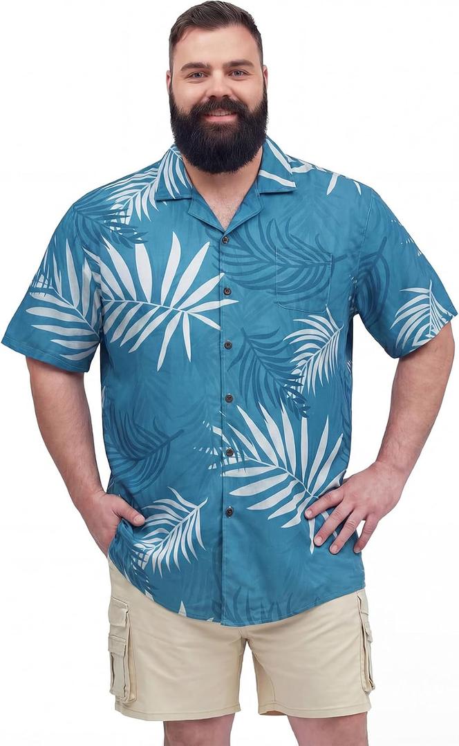 BRISIRA Big and Tall Hawaiian Shirts for Men Beach Aloha Tropical Floral Cuban Button Down Summer Casual Vacation Shirt 4XLT (Blue)