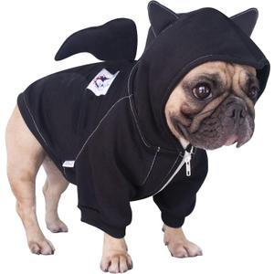 iChoue English Bulldog Bat Wing Dog Halloween Costumes Clothes Sweater Cute Funny for Cold Weather Winter Coats Hoodies - Black Bat, XXLarge (XX-Large ( 55 - 70 lbs ))