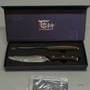 Steak Knives Set of 2, 4.8 Inch High End Japanese Style Fine Edge Meat Knife with Wood Handle, Damascus Pattern Full Tang Design, Super Sharp Dinner Knives with Exquisite Box, Cooking Gifts (Brown)