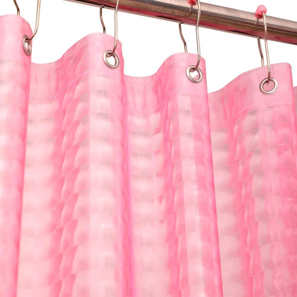 Blush Pink 3D Crystal Plastic Shower Curtain Liner, 72x72 Inch Thin Lightweight Plastic Bathroom Shower Showroom Inner Curtain with Rustproof Metal Grommet Holes and Weighted Magnets (72"W x 72"L (Pack of 1), B-pink)