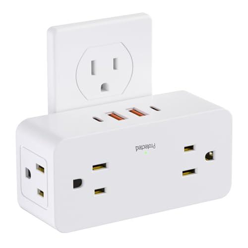 Surge Protector Outlet Extender with Rotating Plug, Multi Plug Outlet Extender with 4 Splitter and 2 USB Ports & 2 USB C Wall Charger, 3 Side Swivel Splitter for Home Office Dorm Travel
