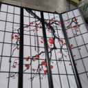 Roundhill Furniture Black Japanese 4-Panel Screen Room Divider, Plum Blossom