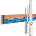 ENOKING 16 Inch Magnetic Knife Holder for Wall, Acacia Wood & Blue Resin Magnetic Knife Strip, Powerful No-Drill Adhesive or Screws Mount, Kitchen Knife Bar Storage Rack ("Ocean" Blue Resin)