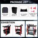 Auto Detailing Cart with Wheels, 3 Tier Rolling Detail Cart with Long Hanging Plate & Hooks & Hanging Bucket & Cat Ear Basket, for Detailers Garage, Workshop, Repair Shop, Storage Tool
