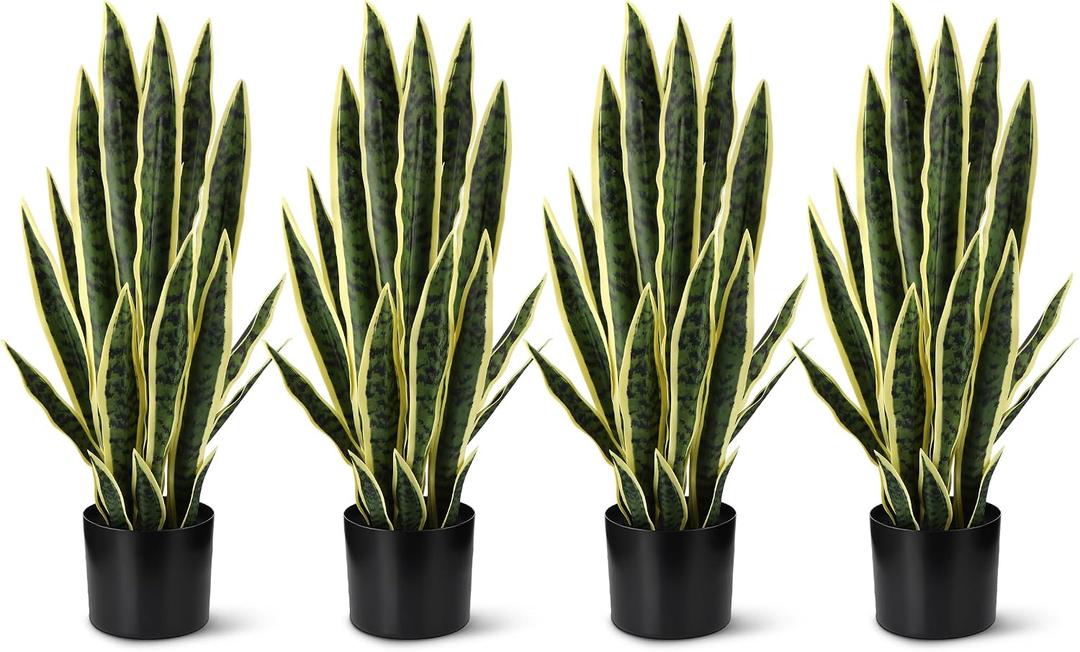 Crowye 4 Pack 2.25 Ft Tall Artificial Snake Plant Faux Sansevieria Plant Large Fake Snake Bulk in Pot for Home Office Housewarming Gift