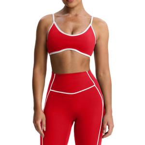 Aoxjox Women's Color Block Workout Sports Bras Fitness Lexi Lined Strappy Bra Athletic Yoga Crop Tank (Racing Red/White) Small