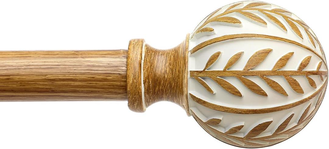 Boho Wood Curtain Rods for Windows 28 to 48 inch,1" Adjustable Heavy Duty Window Curtain Rod with Imitation Wood Grain Finials,Rustic Decorative Drapery Rods Set,Size:18-60'',Maple Wood