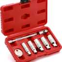 8-Piece 3/8 Inch Drive Spark Plug Socket Set with Spark Plug Gapper, Universal Joint and Extension Bar, SAE & Metric, 5/8-inch, 3/4-inch, 13/16-inch, 14mm, 18mm, CR-V Steel Sockets with Rubber
