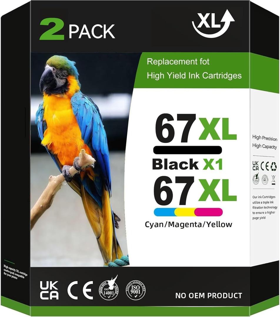 67XL Ink Cartridge for HP Ink 67 Compatible for Deskjet 2755e Ink Cartridges 2700 2855e 2755e 2755 4155e 4255e for Envy 6000 6055e 6400 2Pack