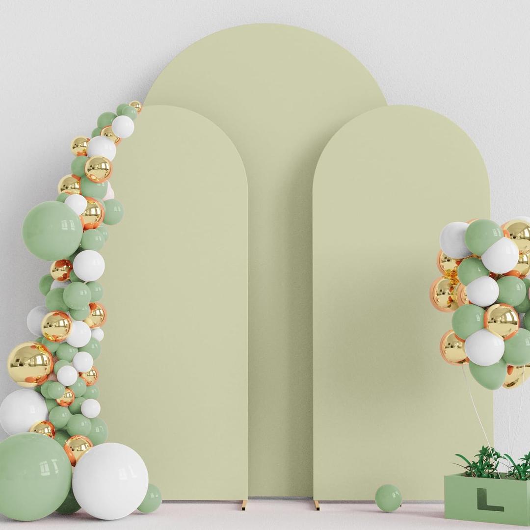 Wokceer Wedding Arch Cover 7.2FT, 6FT, 6FT Spandex Set of 3 Wedding Arch Stand Covers Round Top Chiara Arch Backdrop Stands Cover for Birthday Party Ceremony Banquet Decor Sage Green
