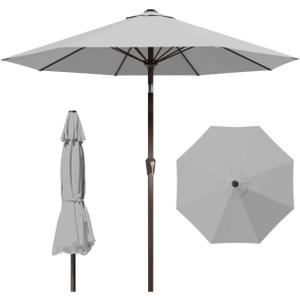 10FT Patio Umbrella Outdoor Market Umbrella with Crank and Tilt, 8 Flexible Fiberglass Ribs, UV-Resistant Waterproof Canopy for Patio, Deck, Garden, Backyard, Light Gray
