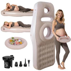 Inflatable Pregnancy Pillow with Belly & Head Hole, Prone Pregnancy Pillow for Stomach Sleepers, Belly Pillow Pregnancy Mattress for Pregnant Women, Maternity airbed Pool Float for Tummy Massage (Brown)