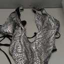 Women's Metallic Snakeskin One Piece Swimsuits Rave Outfit Bathing Suits, Medium, Silver
