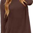 DB MOON Women Crewneck Long Sleeve Knitted Sweater 2025 Loose Fit Soft Solid Pullover (XX-Large, Brown)
