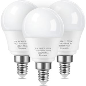 LED Ceiling Fan Light Bulbs, Dimmable E12 Small Base Light Bulb 5000K Daylight, 6W Equivalent 60 Watt, G14 Chandelier Light Bulbs for Ceiling Fan, 3 Packs