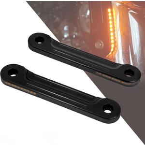HDBUBALUS Motorcycle Flush Fork Turn Signals Brackets Shock absorber LED Running Side Lamp For Harley Touring Street Glide Road King 1998-2023 (Color: All Black)