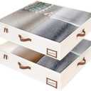 StorageWorks Underbed Storage Box, Under Bed Clothes Organizer With Sturdy Structure and Ultra Thick Fabric, Beige, 30" L x 28" W x 6" H, 2 pack