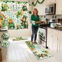 13 Pcs St. Patrick's Day Kitchen Decor Set 3 Shamrock Kitchen Curtains Valance 2 Irish Rugs and Mats 4 Hand Towels 2 Pot Holders 2 Oven Mitts for Home Decor Cooking Grilling Housewarming Gift