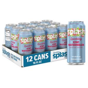 SPLASH REFRESHER Sparkling Water, Kiwi Watermelon - 12-Pack, 16 Fl Oz Cans - Flavored Carbonated Seltzer Water with Electrolytes, Zero Sugar & Zero Calories (EXP 08/13/26)