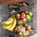 3-Tier Fruit Basket for Kitchen Counter, Wall Hanging Fruit Bowl and Kitchen Countertop Organizer with 2 Banana Hangers, Fruit Storage Stand for Storing Potato Onion Snack Bread Fruit Veggie