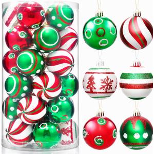 30 Pcs Christmas Ball Ornaments for Xmas Tree, Red Green and White Painting Xmas Tree Decoration Glitter Balls,2.36" Shatterproof Hanging Ball for Christmas Tree Decoration