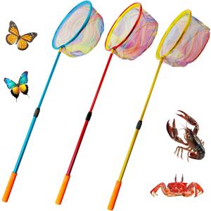 Fishing Net with Bucket Fishing or 3 Pack Retractable Lightweight Landing Net with Aluminum Rod Handle Kids Fishing Nets for Youth Catch and Release Butterfly Nets