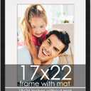 17x22 Black Frame with Mat - Black 19x24 Frame Wood Made to Display Print or Poster Measuring 17 x 22 Inches with White Photo Mat, 19x24 Matted To 17x22