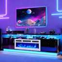 MXV 80" Fireplace TV Stand for TVs UP to 90", Entertainment Center with 36" Fireplace & Double LED Lights, TV Console with Storage Cabinets for Living Room, Home Office, Black & White