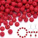 150 pcs 10mm Rhinestone Beads for Jewelry Making, Red Shiny Round Shamballa Disco Beads Bulk, Sparkle Crystal Clay Christmas for Bracelet Baseball Necklace Earring Crafting and DIY