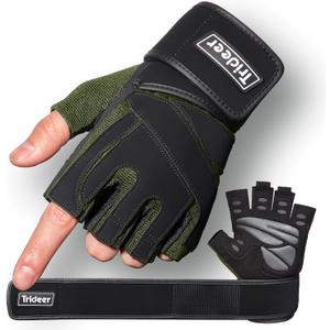 Trideer Workout Gloves for Men, Weight Lifting Gloves with Wrist Wrap Support, Full Palm Protection & Extra Grips for Weightlifting, Exercise, Cross Training, Fitness, Pull-up L