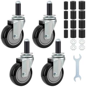 Finnhomy 4 Inch Prep Table Cater Wheels Set of 4 Heavy Duty Expanding Stem Casters Fit 7/8", 1", 1-1/2" and 1-5/8" Tube Leg for Stainless Steel Furniture Legs, Worktable, Commercial Kitchen Workbench (4" (No Brake), Black)