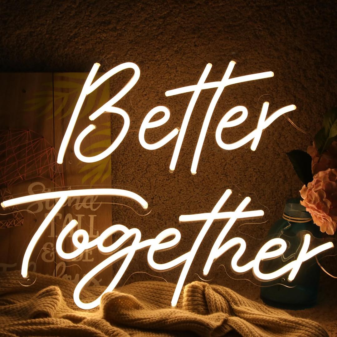 ATOLS Better Together Large Neon Sign for Wall Decor,with Dimmer Switch,12V Reusable Neon Light Sign for Engagement Party,Wedding Decoration,Warm White 23.5x10.5 & 17.5x8.5Inch