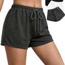 Women's 3 Pack Drawstring Pajama Shorts Summer Elastic Waist Straight Leg Mini Sleep Bottoms Loungewear (M)