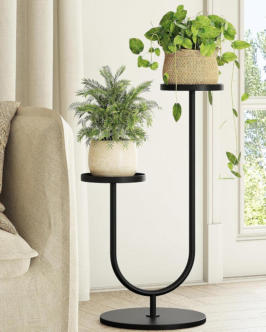 Bamworld Upgraded Outdoor Plant Stand Metal Plant Stand Indoor Corner Plant Shelf for 2 Pots Tall Plant Holder Black Plant Shelves for Living Room Bedroom Decor
