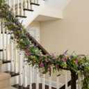 6ft Spring Flower Garland Faux Eucalyptus Greenery with Lavender Purple Daisy Wild Berry Artificial Vine for Easter Wedding Arch Decor Baby Shower Garland Mantle Table Centerpiece