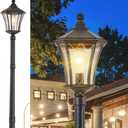 Outdoor Lamp Post Lights with Outlet, Dusk to Dawn Pole Lamp with Patterned Glass, Aluminum Waterproof Outside Street Light with Plug, Hardwired Black Light Pole for Backyard, Garden, Driveway