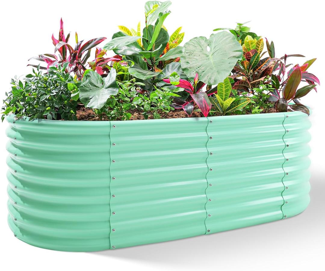 Land Guard 24 Tall 42ft Galvanized Raised Garden Bed Kit, Galvanized Planter Garden Boxes Outdoor, Oval Large Metal Raised Garden Bed for Vegetables (Lime Green, 422ft)