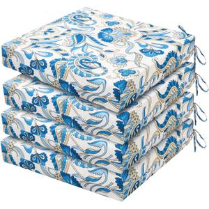 HARBOREST Outdoor Chair Cushions Set of 4, Water Resistant Patio Chair Cushions with Ties, Square Corner Outdoor Seat Cushions for Patio Furniture, 18.5"x16"x3", Blue Butterfly