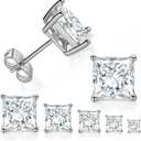 5 Pairs 14K Gold Plated Princess Cut Clear Cubic Zirconia Stud Earring Set for Women Men