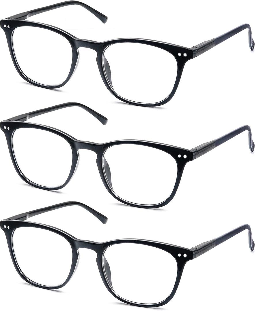 3 Pack Reading Glasses Women Men Stylish Oval Readers Flexible Spring Hinge Black Glasses Reading +2.50