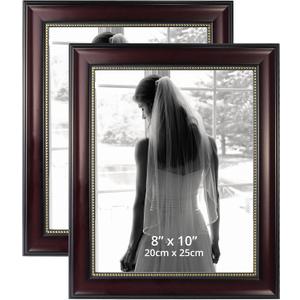 GraduationMall 8x10 Picture Frames, Real Glass, Display Photos for Wall or Tabletop, Mahogany with Gold Beads, 2-Pack