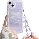 Fycyko Compatible with iPhone 14 Case with Cute Purple Flower Floral Pattern Design Aesthetic Women Teen Girls Flower Lens Protection Case for iPhone 14 +Chain-Flower