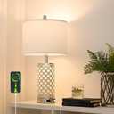 SAIWEYA Modern Crystal Table Lamp - 24in Silver Bedroom Lamps 3-Way Dimmable Touch Lamp with Night Light, 2 USB Ports + AC Outlet, Bedside Night Stand Lamp for Living Room Office (Silver- 1 Pack 24In)