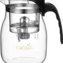 CNGLASS Glass Teapot with Removable Infuser,25oz Clear Tea Kettle with One Button Press to Filter the Tea Soup,Loose Leaf and Blooming Tea Maker
