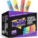 All Sport Freezer Pops, Giant Sized 3oz, 144 CT, Refreshing Ice Pops with Electrolytes, B Vitamins & Potassium Blue Raz Ice, Lemon Lime, Fruit Punch & Orange (EXP 05/01/28)